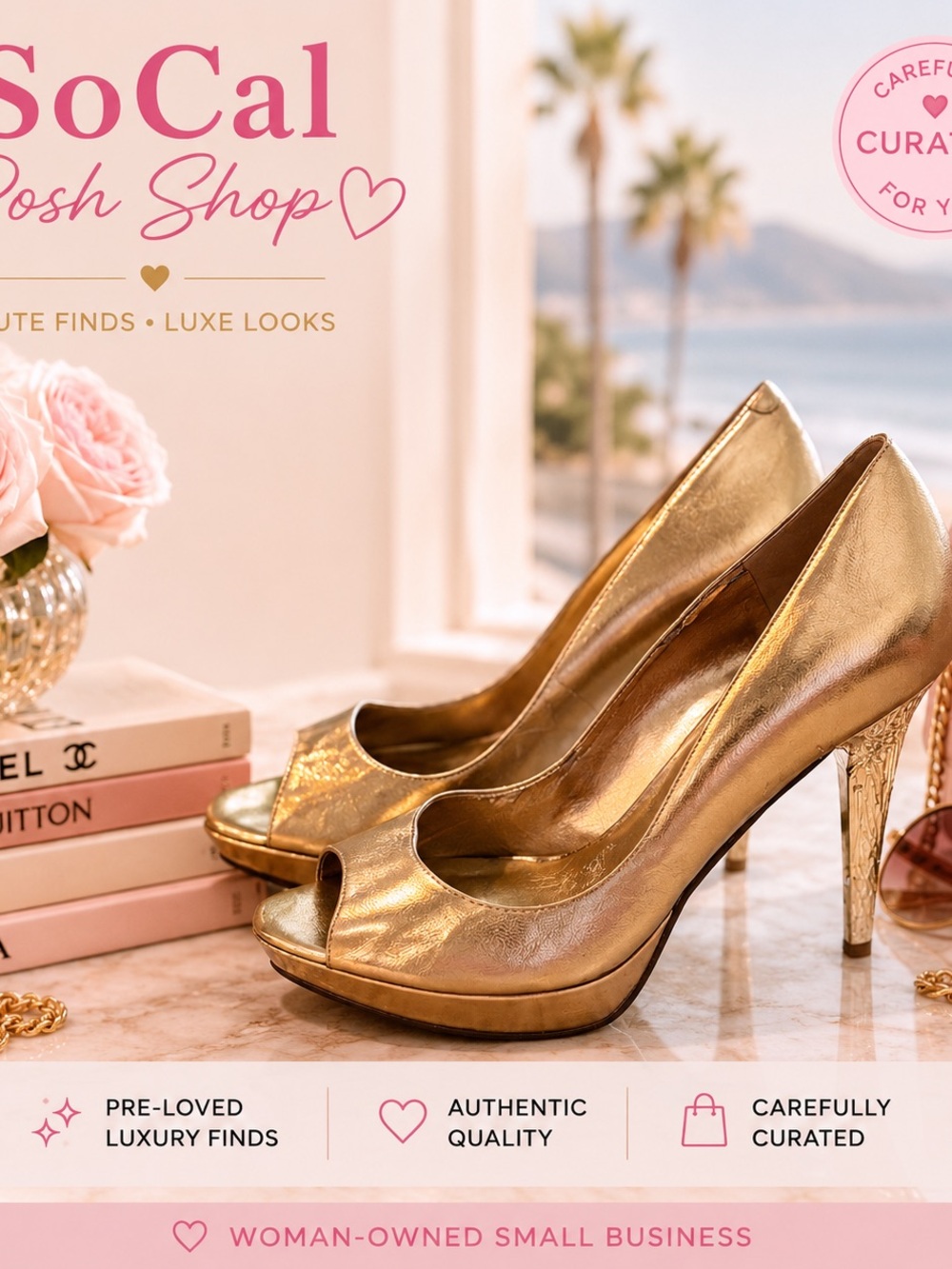 Guess Gold Peep-Toe High Heels - Elegant Women's Dress Pumps Size 7